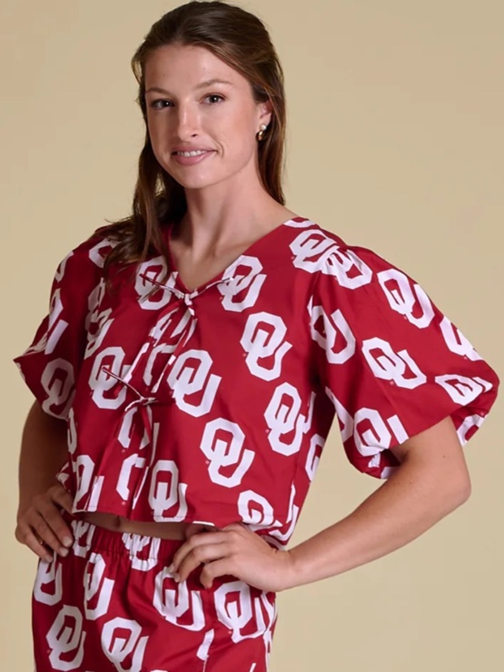 Oaklahoma Sooners Cotton Poplin Puff Sleeve Top Small NWT $89 Stewart Simmons